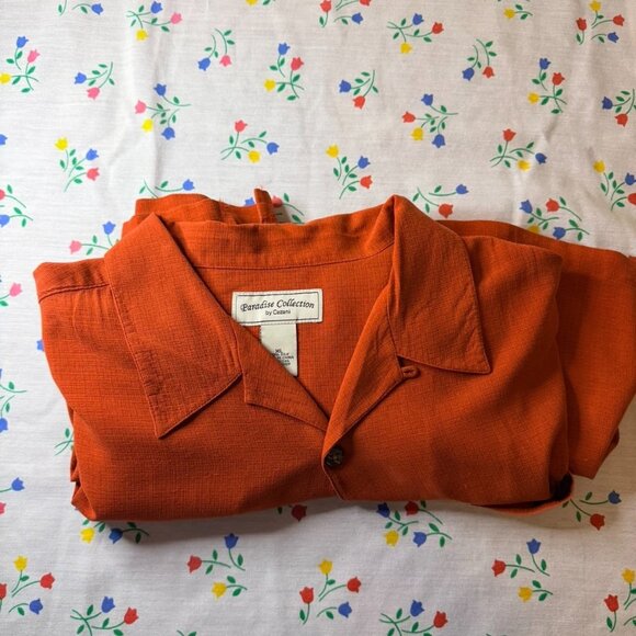 Paradise Collection XL 100% Silk Shirt Men's Orange Rust Camp Button Down - Picture 3 of 5